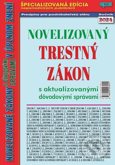 Kniha: Novelizovaný trestný zákon (Epos). Epos, 2024 Kniha: Novelizovaný trestný zákon (Epos). Epos, 2024
