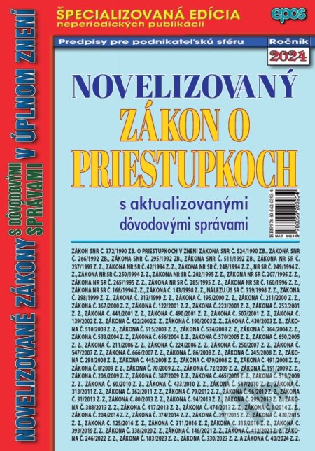 Kniha: Novelizovaný Zákon o priestupkoch (Epos). Epos, 2024 Kniha: Novelizovaný Zákon o priestupkoch (Epos). Epos, 2024