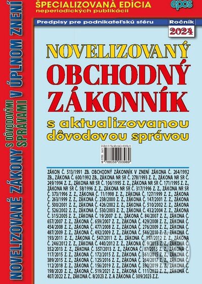 Kniha: Novelizovaný Obchodný zákonník (Epos). Epos, 2024 Kniha: Novelizovaný Obchodný zákonník (Epos). Epos, 2024