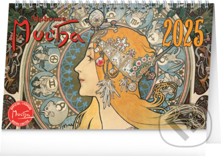 Stolový kalendár Alfons Mucha 2025, 23,1 × 14,5 cm, Notique, 2024