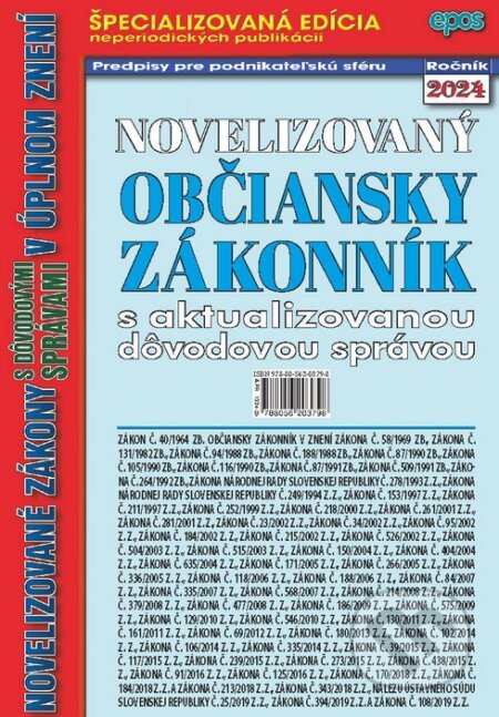Kniha: Novelizovaný Občiansky zákonník (Epos). Epos, 2024 Kniha: Novelizovaný Občiansky zákonník (Epos). Epos, 2024