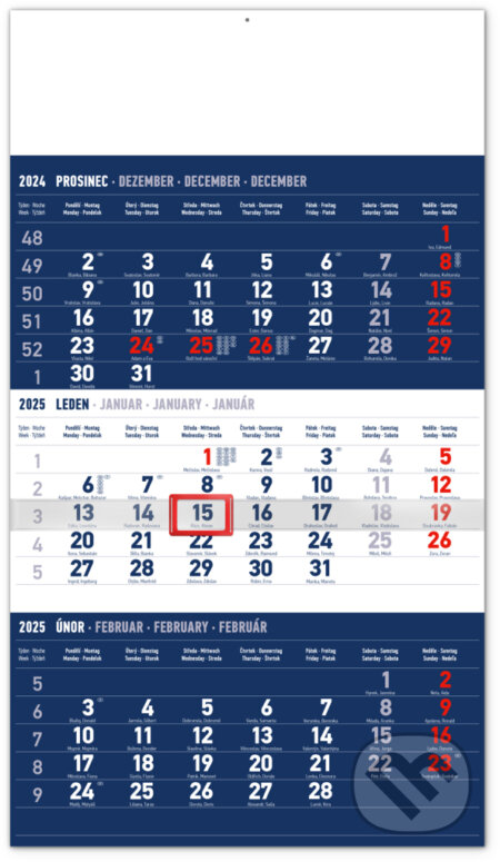 NOTIQUE Nástěnný kalendář 3měsíční standard 2025 - modrý (Notique). Notique, 2024 NOTIQUE Nástěnný kalendář 3měsíční standard 2025 - modrý (Notique). Notique, 2024