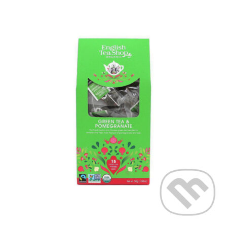 Kávy a čaje: ZELENÝ ČAJ S GRANÁTOVÝM JABLKOM (Green tea & pomegrante) (English Tea Shop). English Tea Shop, 2024 Kávy a čaje: ZELENÝ ČAJ S GRANÁTOVÝM JABLKOM (Green tea & pomegrante) (English Tea Shop). English Tea Shop, 2024