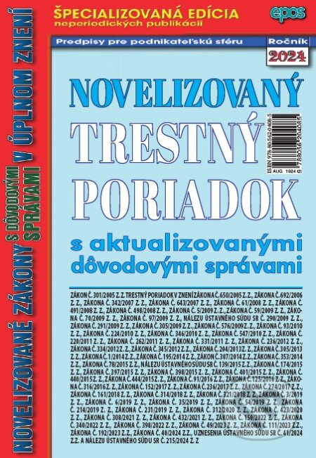 Kniha: Novelizovaný Trestný poriadok (Epos). Epos, 2024 Kniha: Novelizovaný Trestný poriadok (Epos). Epos, 2024