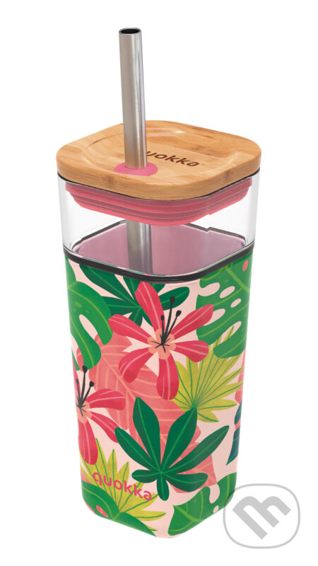 Sklenený cestovný hrnček so slamkou Liquid Cube Pink Jungle Flora 540 ml (Quokka). Quokka, 2024 Sklenený cestovný hrnček so slamkou Liquid Cube Pink Jungle Flora 540 ml (Quokka). Quokka, 2024