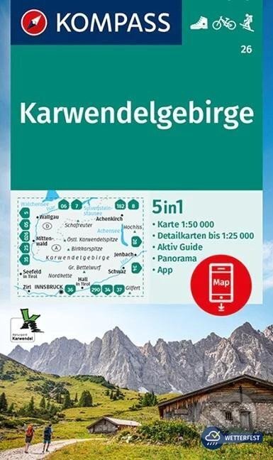Karwendelgebirge 1:50 000 / turistická mapa KOMPASS 26 (Kompass). Kompass, 2021 Karwendelgebirge 1:50 000 / turistická mapa KOMPASS 26 (Kompass). Kompass, 2021