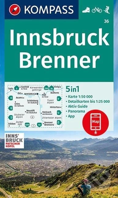Innsbruck, Brenner 1:50 000 / turistická mapa KOMPASS 36 (Kompass). Kompass, 2021 Innsbruck, Brenner 1:50 000 / turistická mapa KOMPASS 36 (Kompass). Kompass, 2021