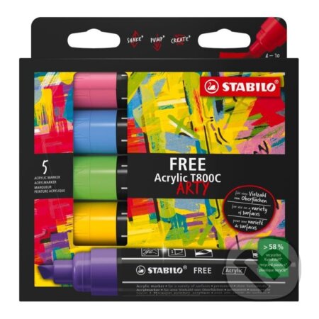 Akrylový popisovač STABILO FREE Acrylic - klínový hrot 4-10 mm - sada Seaside 5 ks (STABILO). STABILO Akrylový popisovač STABILO FREE Acrylic - klínový hrot 4-10 mm - sada Seaside 5 ks (STABILO). STABILO