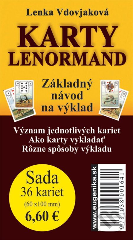 Kniha: Karty Lenormand (Lenka Vdovjaková). Eugenika, 2017 Kniha: Karty Lenormand (Lenka Vdovjaková). Eugenika, 2017