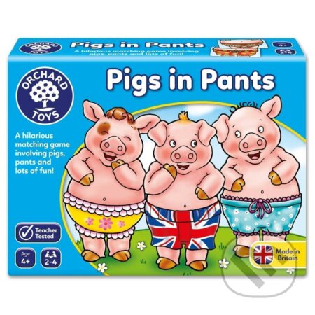 Společenská hra: Pigs in pants (Prasátka ve spodkách) (Orchard Toys). Orchard Toys, 2024 Společenská hra: Pigs in pants (Prasátka ve spodkách) (Orchard Toys). Orchard Toys, 2024