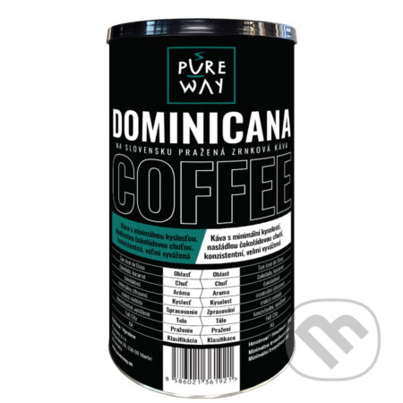 Kávy a čaje: Dominicana (odrodová káva zrnková v darčekovej tube 350 g) (Pure Way). Pure Way Kávy a čaje: Dominicana (odrodová káva zrnková v darčekovej tube 350 g) (Pure Way). Pure Way
