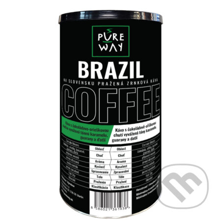 Kávy a čaje: Brazília (odrodová káva zrnková v darčekovej tube 350 g) (Pure Way). Pure Way Kávy a čaje: Brazília (odrodová káva zrnková v darčekovej tube 350 g) (Pure Way). Pure Way