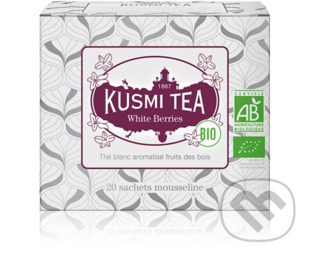 Kávy a čaje: Kusmi Tea Porciovaný biely čaj White Berries Bio, 20 vrecúšok (Kusmi Tea). Kusmi Tea, 2024 Kávy a čaje: Kusmi Tea Porciovaný biely čaj White Berries Bio, 20 vrecúšok (Kusmi Tea). Kusmi Tea, 2024