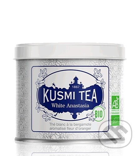 Kávy a čaje: Kusmi Tea Sypaný biely čaj White Anastasia Bio, kovová dóza 90 g (Kusmi Tea). Kusmi Tea, 2024 Kávy a čaje: Kusmi Tea Sypaný biely čaj White Anastasia Bio, kovová dóza 90 g (Kusmi Tea). Kusmi Tea, 2024
