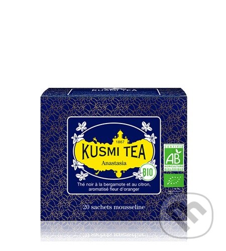 Kávy a čaje: Kusmi Tea Porciovaný čierny čaj Anastasia Bio, 20 vrecúšok (Kusmi Tea). Kusmi Tea, 2024 Kávy a čaje: Kusmi Tea Porciovaný čierny čaj Anastasia Bio, 20 vrecúšok (Kusmi Tea). Kusmi Tea, 2024