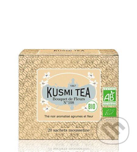 Kávy a čaje: Kusmi Tea Porciovaný čierny čaj Bouquet of Flower N°108 Bio, 20 vrecúšok (Kusmi Tea). Kusmi Tea, 2024 Kávy a čaje: Kusmi Tea Porciovaný čierny čaj Bouquet of Flower N°108 Bio, 20 vrecúšok (Kusmi Tea). Kusmi Tea, 2024