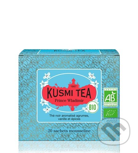 Kávy a čaje: Kusmi Tea Porciovaný čierny čaj Prince Vladimir Bio, 20 vrecúšok (Kusmi Tea). Kusmi Tea, 2024 Kávy a čaje: Kusmi Tea Porciovaný čierny čaj Prince Vladimir Bio, 20 vrecúšok (Kusmi Tea). Kusmi Tea, 2024