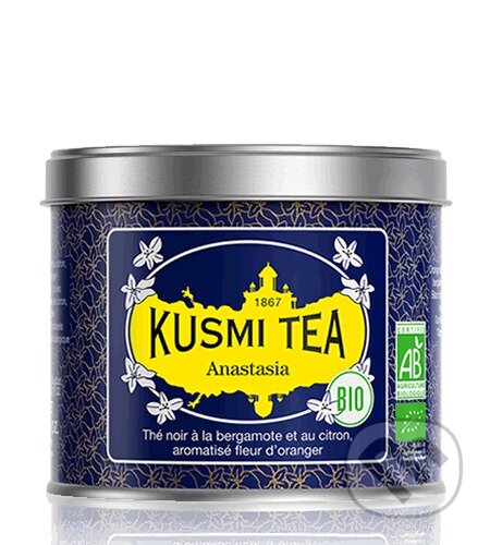 Kávy a čaje: Kusmi Tea Sypaný čierny čaj Anastasia Bio, kovová dóza 100 g (Kusmi Tea). Kusmi Tea, 2024 Kávy a čaje: Kusmi Tea Sypaný čierny čaj Anastasia Bio, kovová dóza 100 g (Kusmi Tea). Kusmi Tea, 2024
