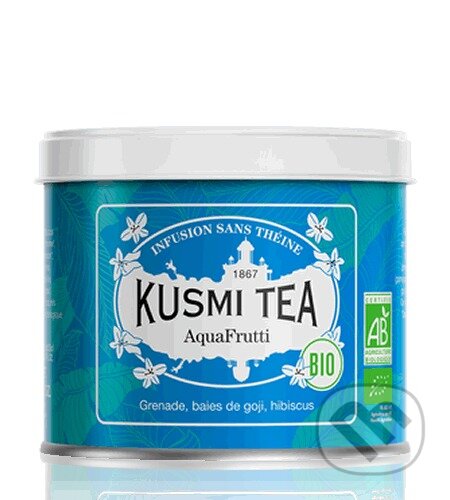 Kávy a čaje: Kusmi Tea Sypaný bylinný čaj AquaFrutti Bio, kovová dóza 100 g (Kusmi Tea). Kusmi Tea, 2024 Kávy a čaje: Kusmi Tea Sypaný bylinný čaj AquaFrutti Bio, kovová dóza 100 g (Kusmi Tea). Kusmi Tea, 2024