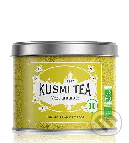 Kávy a čaje: Kusmi Tea Sypaný zelený čaj Green Almonnd Bio, kovová dóza 100 g (Kusmi Tea). Kusmi Tea, 2024 Kávy a čaje: Kusmi Tea Sypaný zelený čaj Green Almonnd Bio, kovová dóza 100 g (Kusmi Tea). Kusmi Tea, 2024