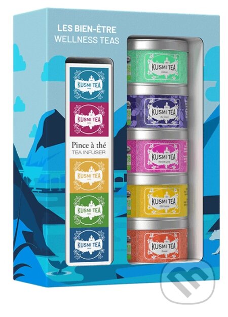 Kávy a čaje: Kusmi Tea Darčeková súprava Wellness teas so sitkom na čaj (Kusmi Tea). Kusmi Tea, 2024 Kávy a čaje: Kusmi Tea Darčeková súprava Wellness teas so sitkom na čaj (Kusmi Tea). Kusmi Tea, 2024