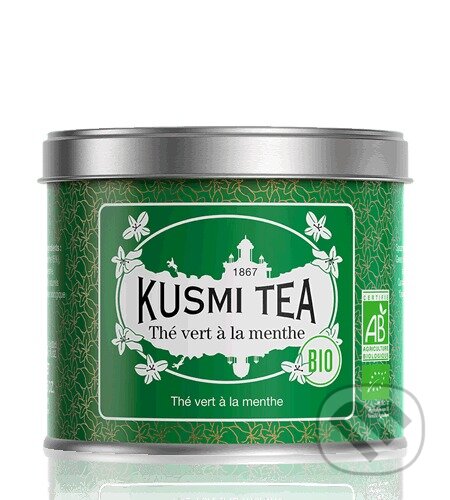 Kávy a čaje: Kusmi Tea Sypaný zelený čaj Spearmint green tea Bio, kovová dóza 100 g (). , 2024 Kávy a čaje: Kusmi Tea Sypaný zelený čaj Spearmint green tea Bio, kovová dóza 100 g (). , 2024