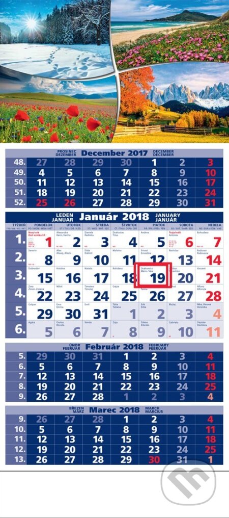 Štandard 4-mesačný kalendár 2018 s motívmi štyroch ročných období, Spektrum grafik, 2017
