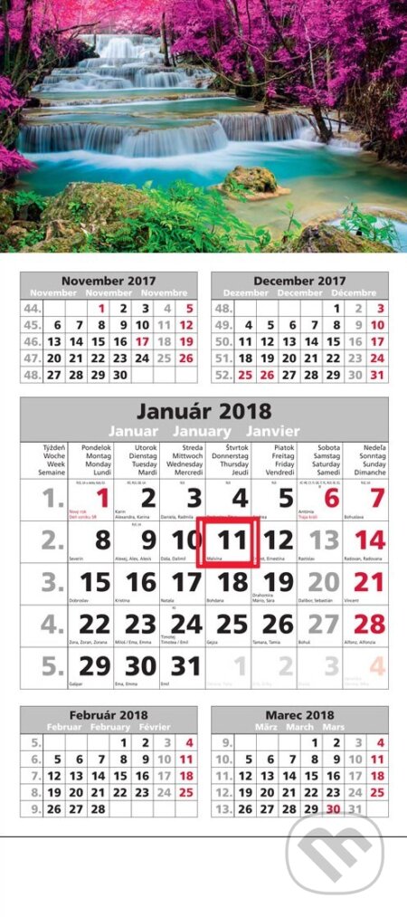Štandard 5-mesačný kalendár 2018 s motívom vodopádu, Spektrum grafik, 2017