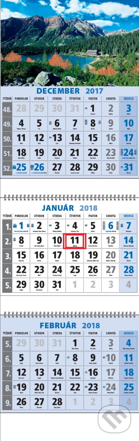 Klasik 3-mesačný kalendár 2018 s motívom hôr a plesom (Spektrum grafik). Spektrum grafik, 2017 Klasik 3-mesačný kalendár 2018 s motívom hôr a plesom (Spektrum grafik). Spektrum grafik, 2017