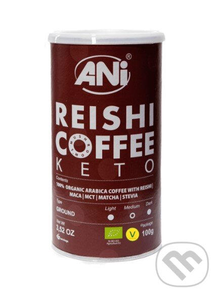 Kávy a čaje: Keto Reishi BIO Mletá káva s MCT olej- Maca – Matcha – Stevia 100g (Ani). Ani Kávy a čaje: Keto Reishi BIO Mletá káva s MCT olej- Maca – Matcha – Stevia 100g (Ani). Ani