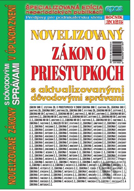 Kniha: Novelizovaný zákon o priestupkoch (Epos). Epos, 2025 Kniha: Novelizovaný zákon o priestupkoch (Epos). Epos, 2025