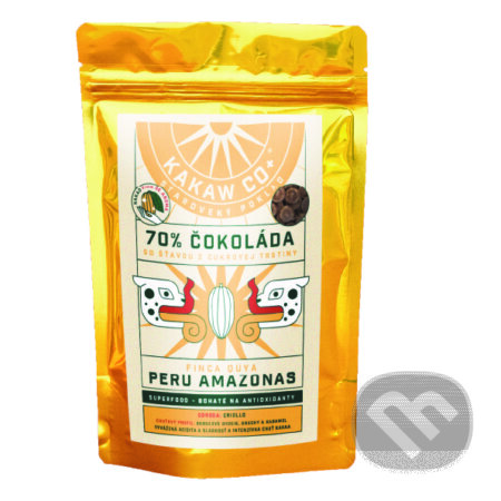 Kávy a čaje: 70% odrodová čokoláda Peru (Kakaw Co+). Kakaw Co+, 2024 Kávy a čaje: 70% odrodová čokoláda Peru (Kakaw Co+). Kakaw Co+, 2024