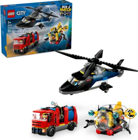 Společenská hra: LEGO® City 60462 Remix: Helikoptéra, hasičské auto a ponorka (LEGO). LEGO, 2025 Společenská hra: LEGO® City 60462 Remix: Helikoptéra, hasičské auto a ponorka (LEGO). LEGO, 2025