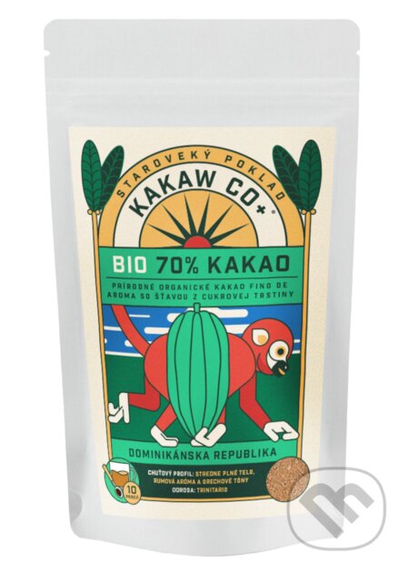 Kávy a čaje: 70% Bio kakao Domináknska republika (Kakaw Co+). Kakaw Co+, 2025 Kávy a čaje: 70% Bio kakao Domináknska republika (Kakaw Co+). Kakaw Co+, 2025