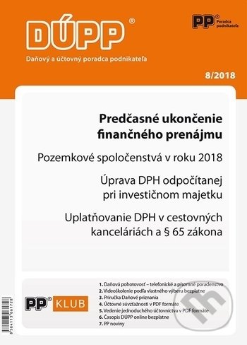 DÚPP 8/2018 (Poradca podnikateľa). Poradca podnikateľa, 2018 DÚPP 8/2018 (Poradca podnikateľa). Poradca podnikateľa, 2018