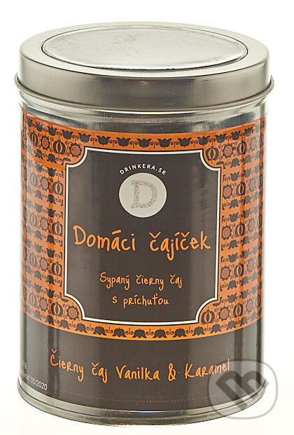 Kávy a čaje: Domáci čajíček: Čierny čaj Vanilka & Karamel (Drinkera SK). Drinkera SK, 2018 Kávy a čaje: Domáci čajíček: Čierny čaj Vanilka & Karamel (Drinkera SK). Drinkera SK, 2018