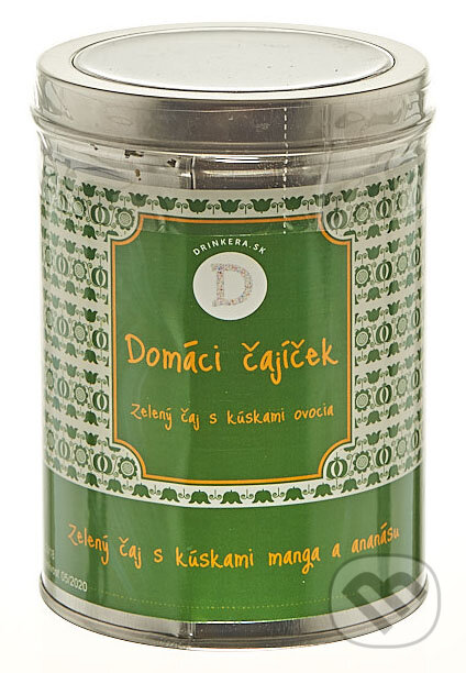 Kávy a čaje: Domáci čajíček: Zelený čaj s kúskami manga a ananásu (Drinkera SK). Drinkera SK, 2018 Kávy a čaje: Domáci čajíček: Zelený čaj s kúskami manga a ananásu (Drinkera SK). Drinkera SK, 2018