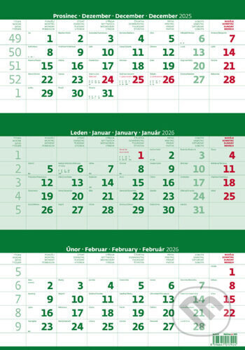Tříměsíční kalendář zelený 2026 - nástěnný kalendář (Helma). Helma, 2025 Tříměsíční kalendář zelený 2026 - nástěnný kalendář (Helma). Helma, 2025