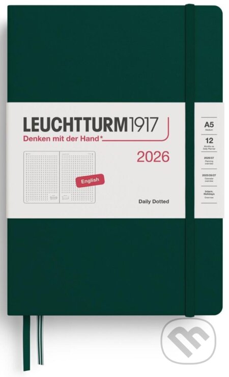 Daily Planner 2026 Medium (A5) Forest Green - tečkovaný (Leuchtturm1917). Leuchtturm1917, 2025 Daily Planner 2026 Medium (A5) Forest Green - tečkovaný (Leuchtturm1917). Leuchtturm1917, 2025