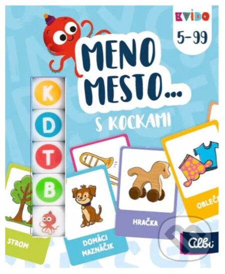 Spoločenská hra: Kvído Meno mesto...s kockami (Albi). Albi, 2025 Spoločenská hra: Kvído Meno mesto...s kockami (Albi). Albi, 2025