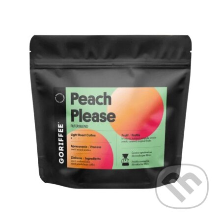 Kávy a čaje: Peach Please filter blend Light roast (Goriffee). Goriffee, 2025 Kávy a čaje: Peach Please filter blend Light roast (Goriffee). Goriffee, 2025