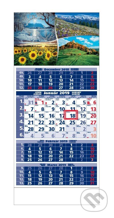 Štandard 4-mesačný kalendár 2019 s motívmi štyroch ročných období, Spektrum grafik, 2018