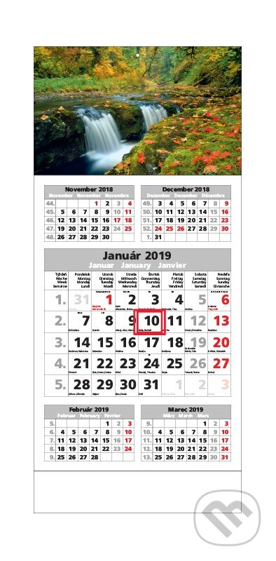 Štandard 5-mesačný kalendár 2019 s motívom vodopádu, Spektrum grafik, 2018
