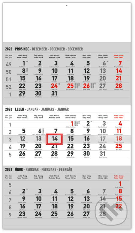 NOTIQUE Nástěnný kalendář 3měsíční standard šedý 2026 (Notique). Notique, 2025 NOTIQUE Nástěnný kalendář 3měsíční standard šedý 2026 (Notique). Notique, 2025