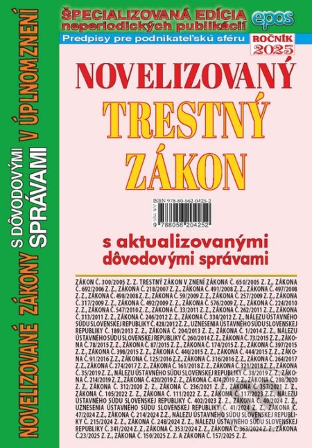 Kniha: Novelizovaný Trestný zákon (Epos). Epos, 2025 Kniha: Novelizovaný Trestný zákon (Epos). Epos, 2025