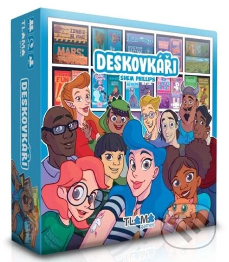 Společenská hra: Deskovkáři (Shem Phillips). Tlama games, 2025 Společenská hra: Deskovkáři (Shem Phillips). Tlama games, 2025