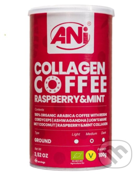 Kávy a čaje: Kolagén Raspberry&Mint mletá káva plechovka (Ani). Ani Kávy a čaje: Kolagén Raspberry&Mint mletá káva plechovka (Ani). Ani