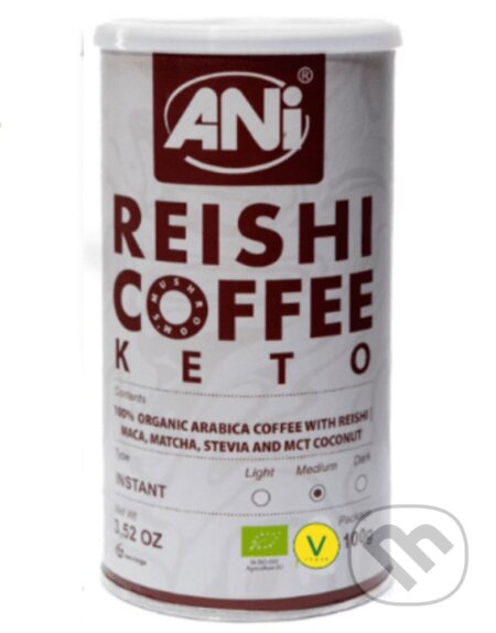 Kávy a čaje: Keto Reishi BIO instantná káva plechovka (Ani). Ani Kávy a čaje: Keto Reishi BIO instantná káva plechovka (Ani). Ani