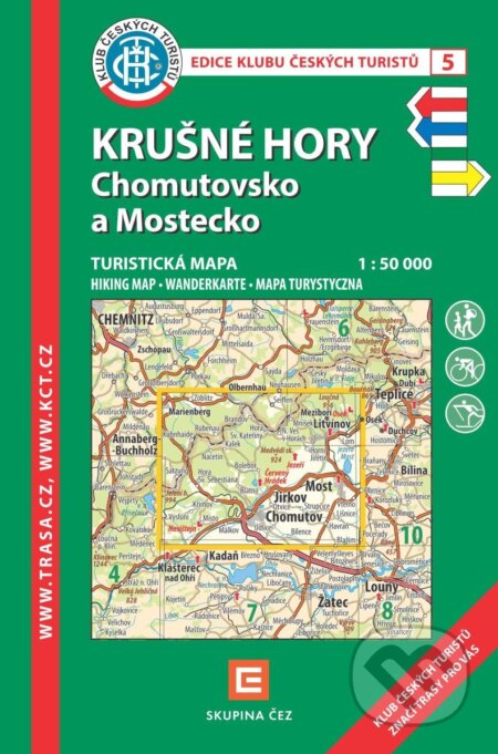 Kniha: KČT 5 Krušné hory-Chomutovsko a Mostecko 1:50 000 / turistická mapa (Klub českých turistů). Klub českých turistů, 2025 Kniha: KČT 5 Krušné hory-Chomutovsko a Mostecko 1:50 000 / turistická mapa (Klub českých turistů). Klub českých turistů, 2025