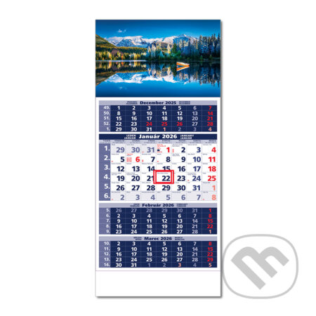 Štandard 4-mesačný modrý nástenný kalendár 2026 - horské jazero s loďkou (Spektrum grafik). Spektrum grafik, 2025 Štandard 4-mesačný modrý nástenný kalendár 2026 - horské jazero s loďkou (Spektrum grafik). Spektrum grafik, 2025